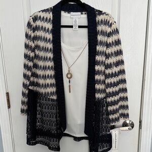 Alfred Dunner Striped Navy and Cream Cardigan